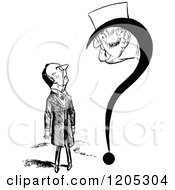 Clipart Of A Vintage Black And White Question Mark And Men Royalty Free Vector Illustration