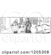 Clipart Of A Vintage Black And White Sherlock Holmes Scene Royalty Free Vector Illustration
