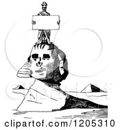 Poster, Art Print Of Vintage Black And White Man Holding A Sign On The Egyptian Sphinx
