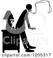 Clipart Of A Vintage Black And White Silhouetted Smoking Man Royalty Free Vector Illustration