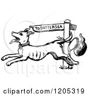 Clipart Of A Vintage Black And White Dog Running To Battersea Royalty Free Vector Illustration
