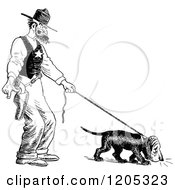Cartoon Of A Vintage Black And White Angry Sheriff And Blood Hound Off Track Royalty Free Vector Clipart