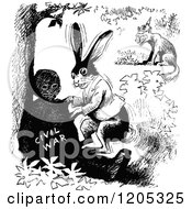 Clipart Of Vintage Black And White Civil War Animals Royalty Free Vector Illustration