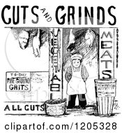 Clipart Of A Vintage Black And White Butcher Worker Royalty Free Vector Illustration