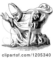 Clipart Of A Vintage Black And White Bishop Of Fools Royalty Free Vector Illustration