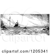 Clipart Of A Vintage Black And White Submarine Royalty Free Vector Illustration