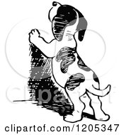 Cartoon Of A Vintage Black And White Puppy Standing Against A Wall Royalty Free Vector Clipart by Prawny Vintage