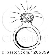 Clipart Of A Vintage Black And White Sparkling Diamond Ring Royalty Free Vector Illustration
