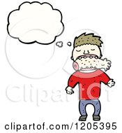 Cartoon Of A Man With A Fish In His Mouth Thinking Royalty Free Vector Illustration