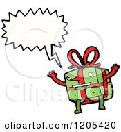 Cartoon Of A Christmas Present Speaking Royalty Free Vector Illustration