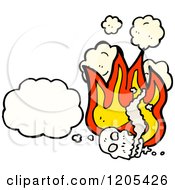 Cartoon Of A Flaming Skull Thinking Royalty Free Vector Illustration
