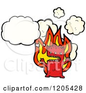 Cartoon Of A Thinking Flaming Demon Royalty Free Vector Illustration