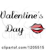 Clipart Of Valentines Day Text With Red Lips Royalty Free Vector Illustration