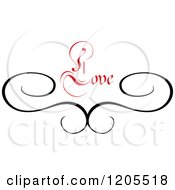 Clipart Of Red Love Text And Swirls Royalty Free Vector Illustration