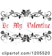 Clipart Of Red Be My Valentine Text And Rose Vines Royalty Free Vector Illustration