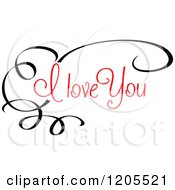 Clipart Of Red I Love You Text With Swirls Royalty Free Vector Illustration
