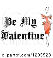 Poster, Art Print Of Be My Valentine Text With A Woman In A Red Dress