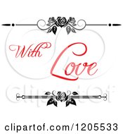 Poster, Art Print Of Red With Love Text And Roses