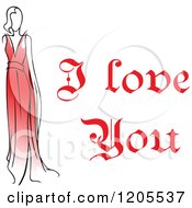 Poster, Art Print Of Red I Love You Text With A Woman In A Red Dress