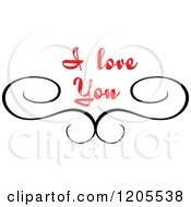 Clipart Of Red I Love You Text With Swirls 3 Royalty Free Vector Illustration by Vector Tradition SM