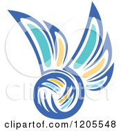 Blue Yellow And Turquoise Volleyball With Wings