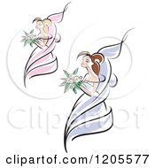 Clipart Of Brides With Flowers And Wedding Gowns Royalty Free Vector Illustration