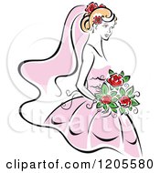 Clipart Of A Blond Bride In A Pink Dress Royalty Free Vector Illustration