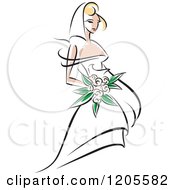 Clipart Of A Blond Bride In A White Dress Royalty Free Vector Illustration