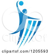 Clipart Of A Blue Man Playing Basketball Royalty Free Vector Illustration
