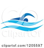 Clipart Of A Blue Man Swimming Royalty Free Vector Illustration
