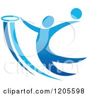 Clipart Of A Blue Man Playing Basketball 2 Royalty Free Vector Illustration