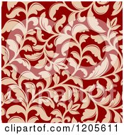 Clipart Of A Seamless Red And Tan Floral Pattern 2 Royalty Free Vector Illustration