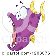 Cartoon Of A Purple Carnivorous Fish With Its Mouth Wide Open Royalty Free Vector Clipart by yayayoyo