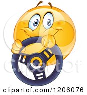Poster, Art Print Of Happy Emoticon Smiley Driving With A Steering Wheel