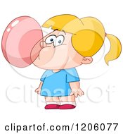Blond Girl Blowing Bubble Gum