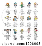 Poster, Art Print Of Colored And Outlined People Engaged In Different Sports
