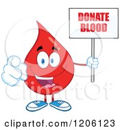 Cartoon Of A Happy Blood Drop Holding A Donate Sign Royalty Free Vector Clipart