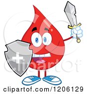 Poster, Art Print Of Happy Blood Or Hot Water Drop With A Shield And Sword