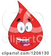 Cartoon Of A Happy Blood Or Hot Water Drop Royalty Free Vector Clipart