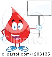 Cartoon Of A Happy Blood Or Hot Water Drop Holding A Sign Royalty Free Vector Clipart