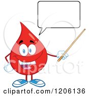 Cartoon Of A Happy Blood Or Hot Water Drop Talking And Using A Pointer Stick Royalty Free Vector Clipart