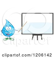 Poster, Art Print Of Happy Blue Water Drop Pointing To A White Board