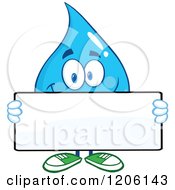 Poster, Art Print Of Happy Blue Water Drop Holding A Sign