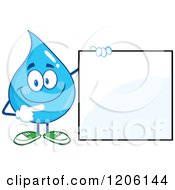 Poster, Art Print Of Happy Blue Water Drop Pointing At And Holding A Sign
