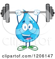 Poster, Art Print Of Happy Blue Water Drop Lifting A Barbell Weight