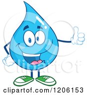 Cartoon Of A Happy Blue Water Drop Holding A Thumb Up Royalty Free Vector Clipart