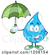 Poster, Art Print Of Happy Blue Water Drop Holding An Umbrella