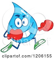 Poster, Art Print Of Happy Blue Water Drop Running In Boxing Gloves