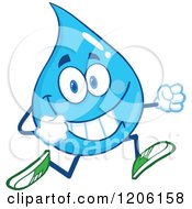 Cartoon Of A Happy Blue Water Drop Running Royalty Free Vector Clipart