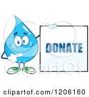 Poster, Art Print Of Happy Blue Water Drop Holding A Donate Sign